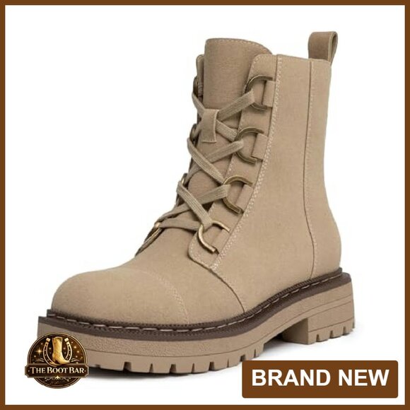 Women's Lace-Up Combat Boots Platform Chunky Heel Lug Sole Ankle Booties - Picture 2 of 8